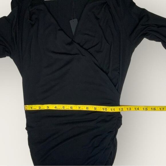 NWT | Krisa | Surplice Long Sleeve Asymmetrical Midi | Black | Medium - Picture 14 of 16